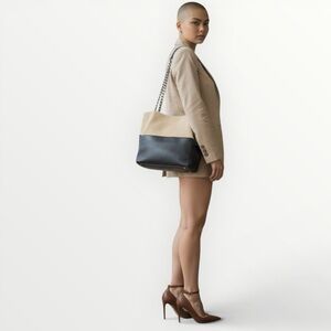 Adolpho Dominguez Large Two-Tone Leather Shoulder Bag